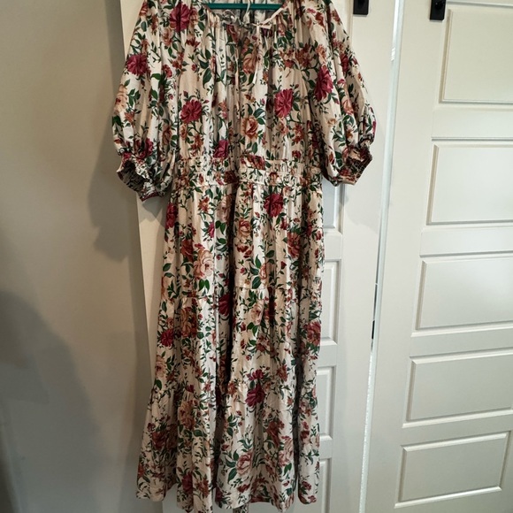 Maeve Red and White Maxi Sundress with Puff Sleeves - Picture 5 of 5